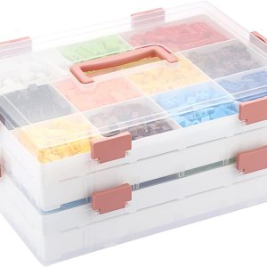 BTSKY Caja de almacenamiento divisoria transparente de 2 capas con 1 tapa, 4 niveles de plástico para accesorios de plástico, caja organizadora con BTSKY Caja de almacenamiento divisoria transparente de 2 capas con 1 tapa, 4 niveles de plástico para accesorios de plástico, caja organizadora con