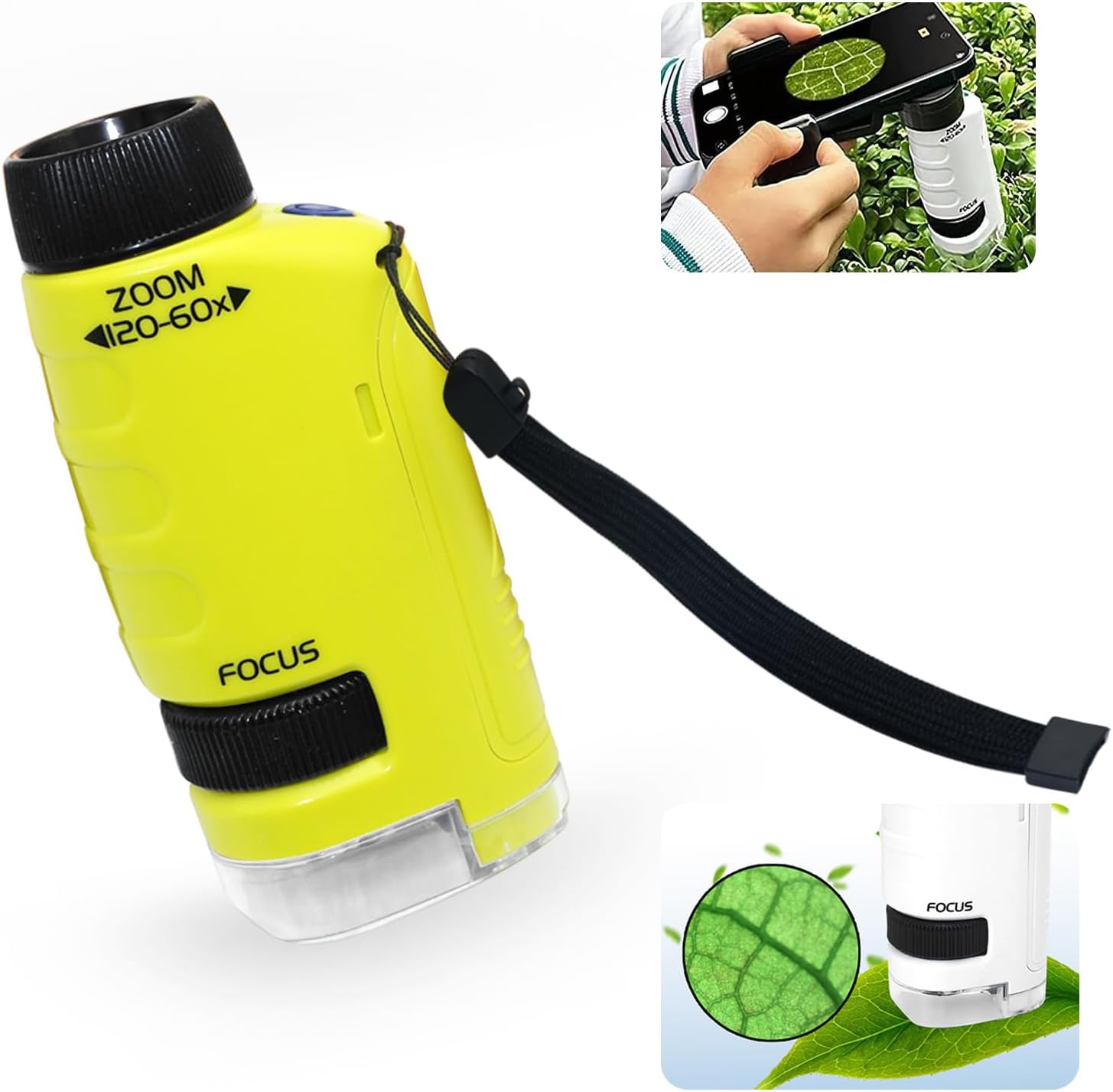 Liayozl Miniscopio para niños, microscopio de bolsillo portátil con luces LED, microscopio de bolsillo de mano para niños, estudiantes, adultos,