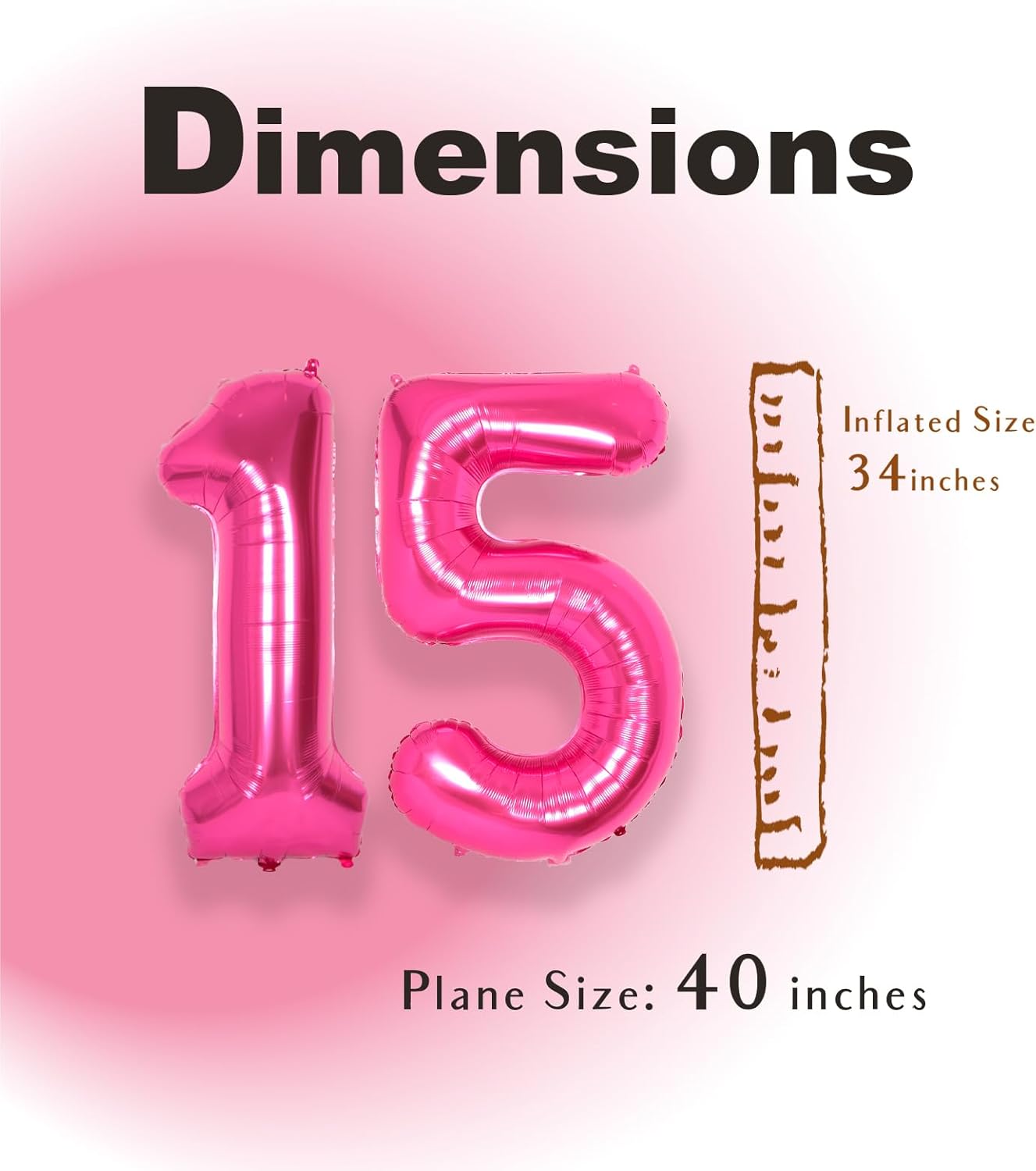 SUWEN Globos grandes de 40 pulgadas, color rosa intenso, globos grandes de número 15 de helio, globos de helio del 0 al 9, decoraciones de fiesta de