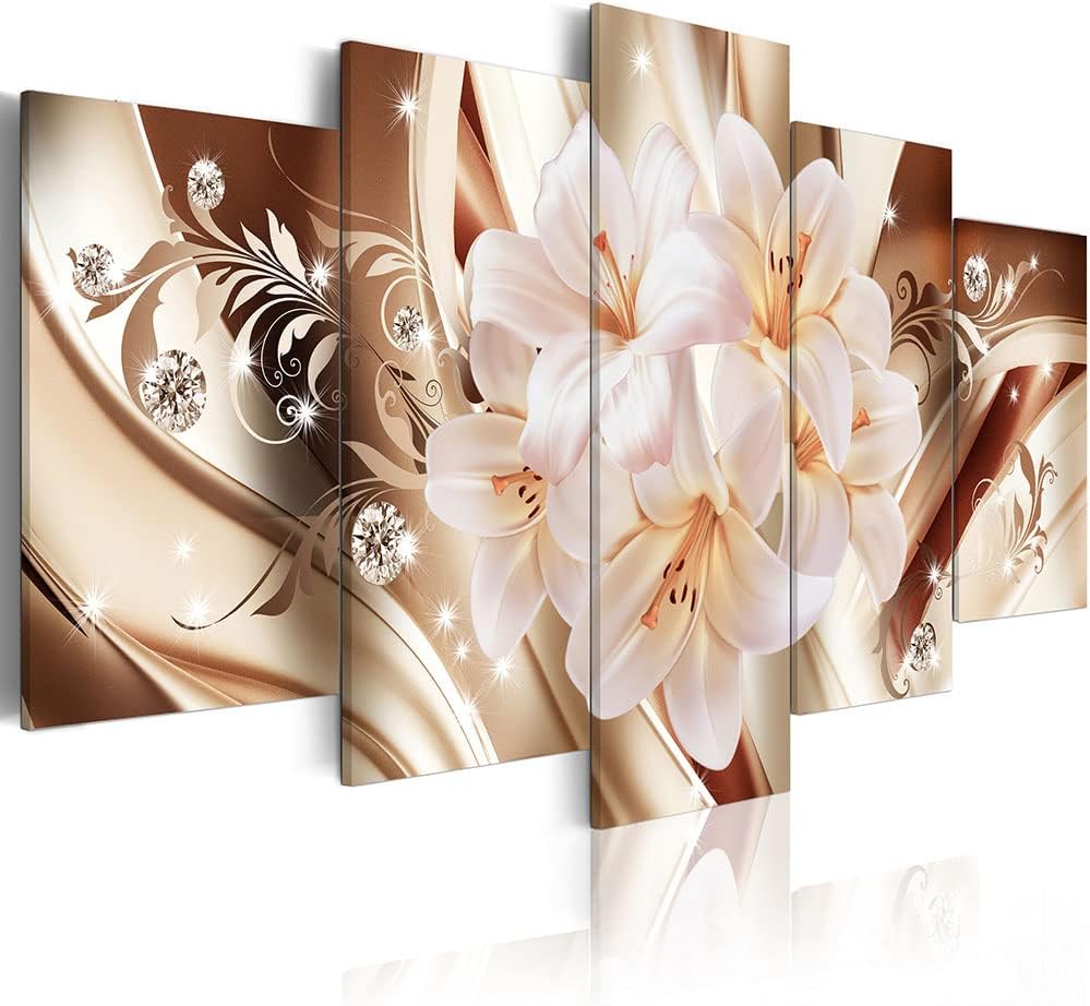 poetart Arte de pared de flores de lirio, decoración de pared naranja para dormitorio, lienzo abstracto, cuadros impresos para decoración de sala de