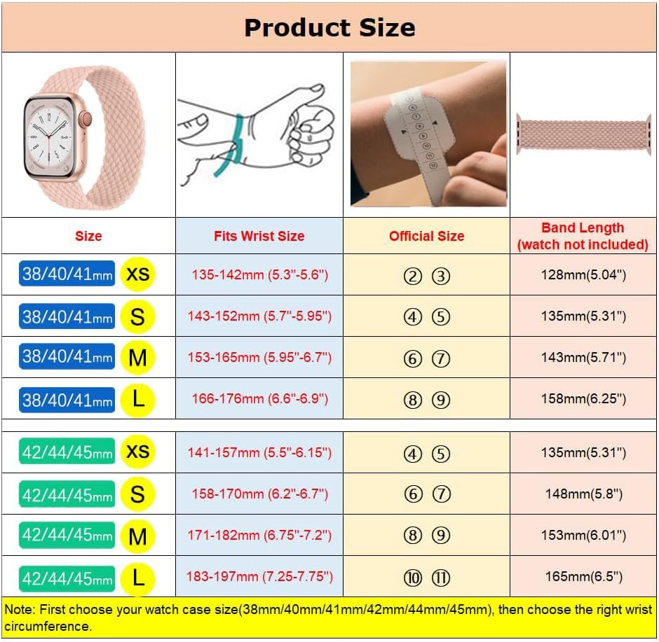 Correa trenzada Solo Loop para Apple Watch Band de 1.575 pulgadas, 1.614 pulgadas, 1.496 pulgadas, 1.732 pulgadas, 1.772 pulgadas, Ultra2 de 1.929