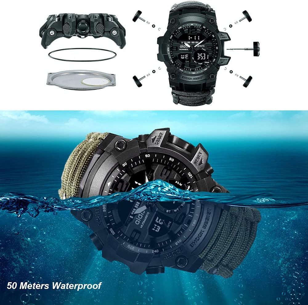 Reloj de pulsera deportivo  Pulsera de supervivencia al aire libre multifuncional, pulsera de emergencia impermeable, herramientas de primeros