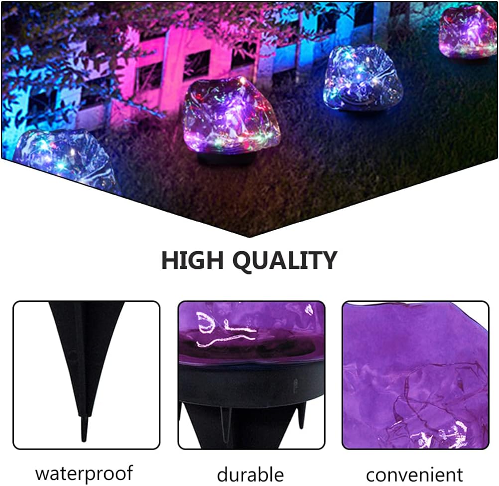 2 piezas de luz solar de piedra de jardín solar paisaje jardín tierra linterna luz patio decorativo LED cálido lámpara luces para camino, pasarela