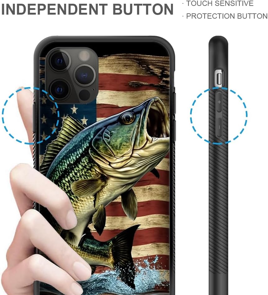 Funda compatible con iPhone 11, funda clásica con diseño de bandera de madera estadounidense de peces para iPhone 11, para hombres y mujeres, diseño
