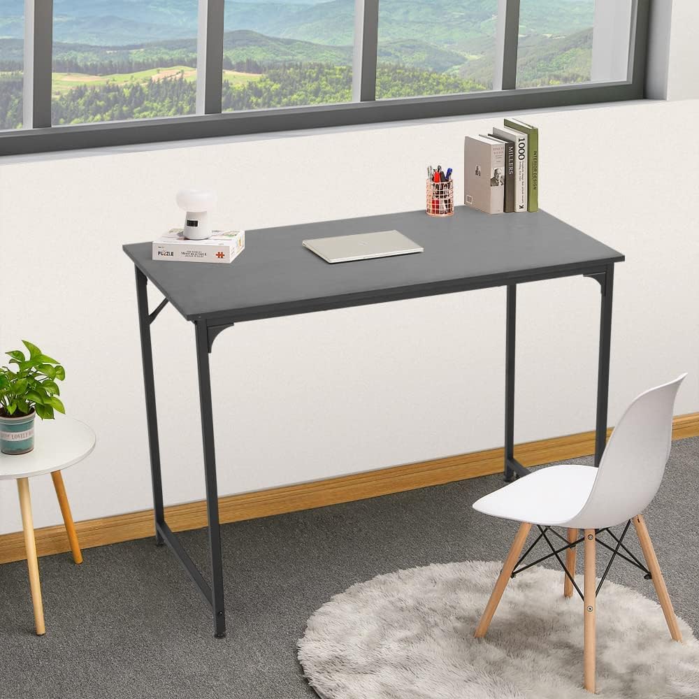 BLKMTY Escritorio para computadora de 39 pulgadas, escritorio de estudio en casa, estación de trabajo, escritorio grande de estilo moderno y simple,