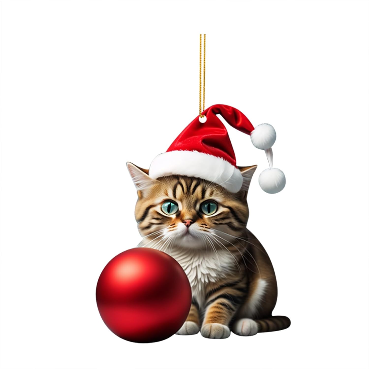 Adorno de árbol de Navidad de gato divertido acrílico 2D, adorno acrílico de doble impresión, colgante de regalo blanco, colgante oscilante para