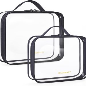 BAGSMART Bolsa de aseo aprobada por la TSA, organizador de cosméticos de maquillaje transparente, bolsa de viaje de tamaño de cuarto de galón para BAGSMART Bolsa de aseo aprobada por la TSA, organizador de cosméticos de maquillaje transparente, bolsa de viaje de tamaño de cuarto de galón para