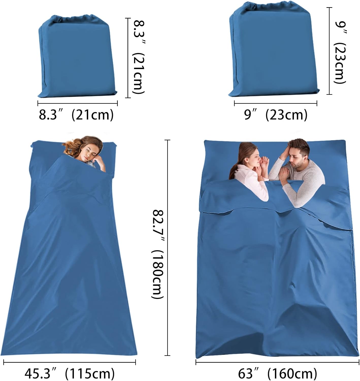Saco de dormir con forro transpirable para hotel, compacto, portátil, para viajes, camping, saco de dormir para adultos, ligero, doble mochilero
