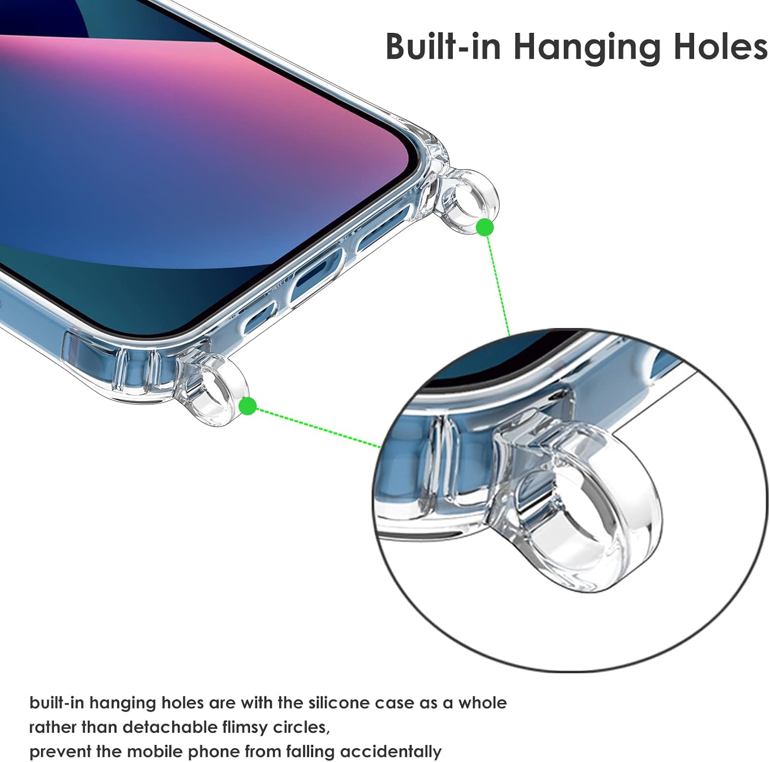 ZTOFERA Compatible con iPhone 12iPhone 12 Pro, funda transparente con cordón ajustable, TPU suave y delgada, a prueba de golpes, funda cruzada para