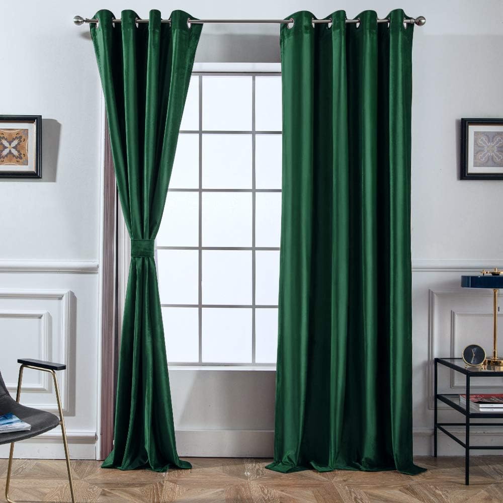 Melodieux Cortinas de terciopelo 100% opacas para dormitorio, sala de estar, súper suaves, cortinas con aislamiento térmico con forro negro, 52 x 84