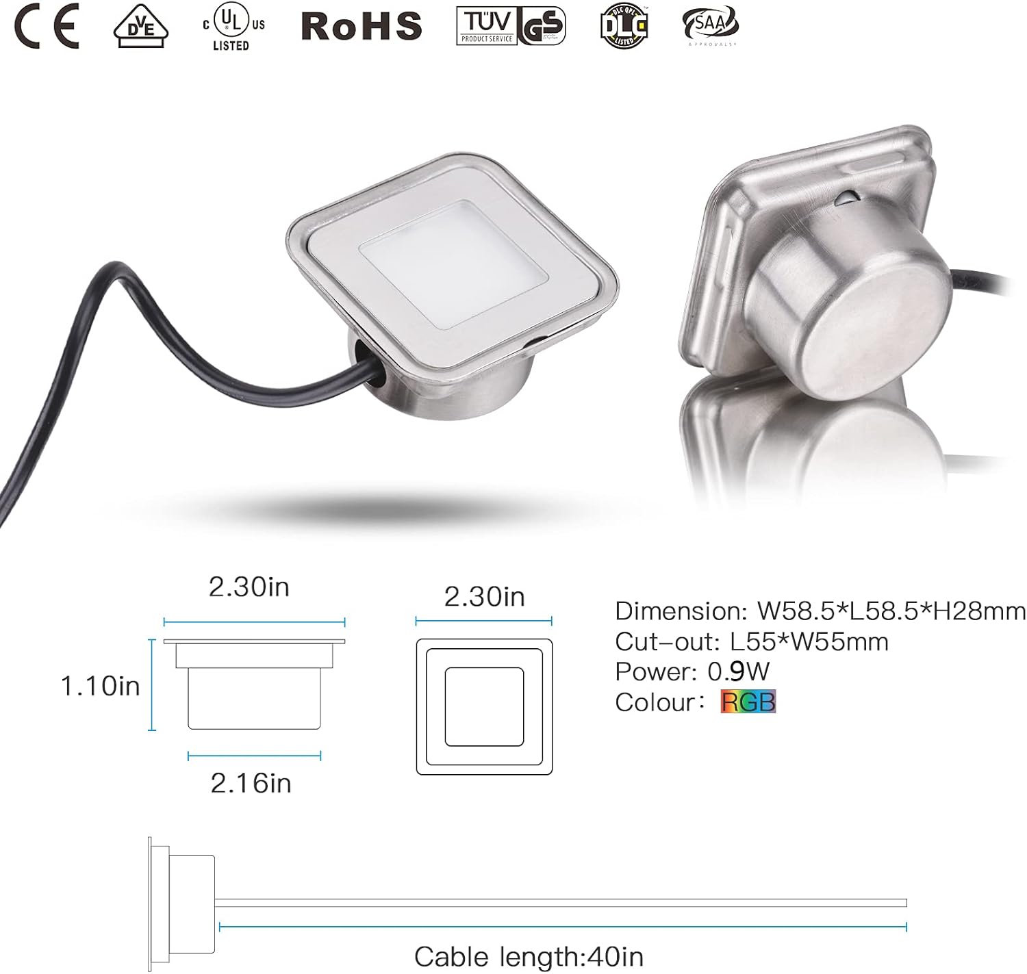 Kit de luces LED empotradas para terrazas, paquete de 12 luces LED RGB multicolor cuadradas para exterioresinteriores con control remoto IP67