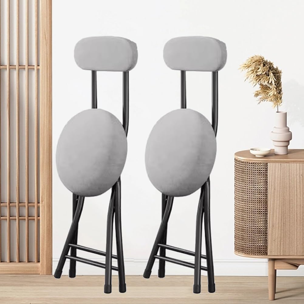 Juego de 2 taburetes portátiles, taburetes plegables de poliuretano acolchado con respaldo, taburetes de bar de altura de encimera de cocina para