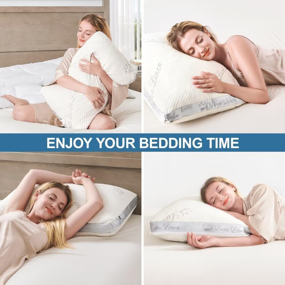 Almohadas tamaño King, almohadas de espuma viscoelástica trituradas, almohada de cama ajustable para dormir, almohadas de cama de algodón orgánico