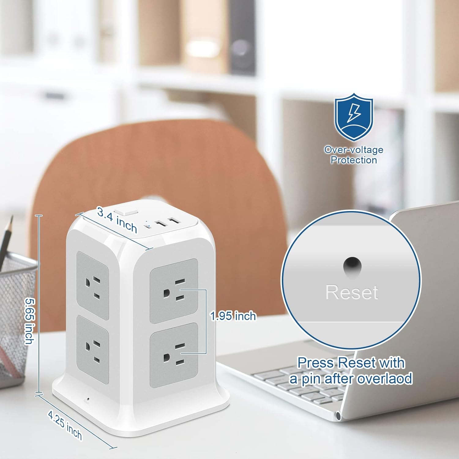ODOM Torre de regleta USB C con 8 tomas de corriente + 4 puertos USB (2 USB C) + cable de extensión de 6 pies, protector de sobretensiones múltiples