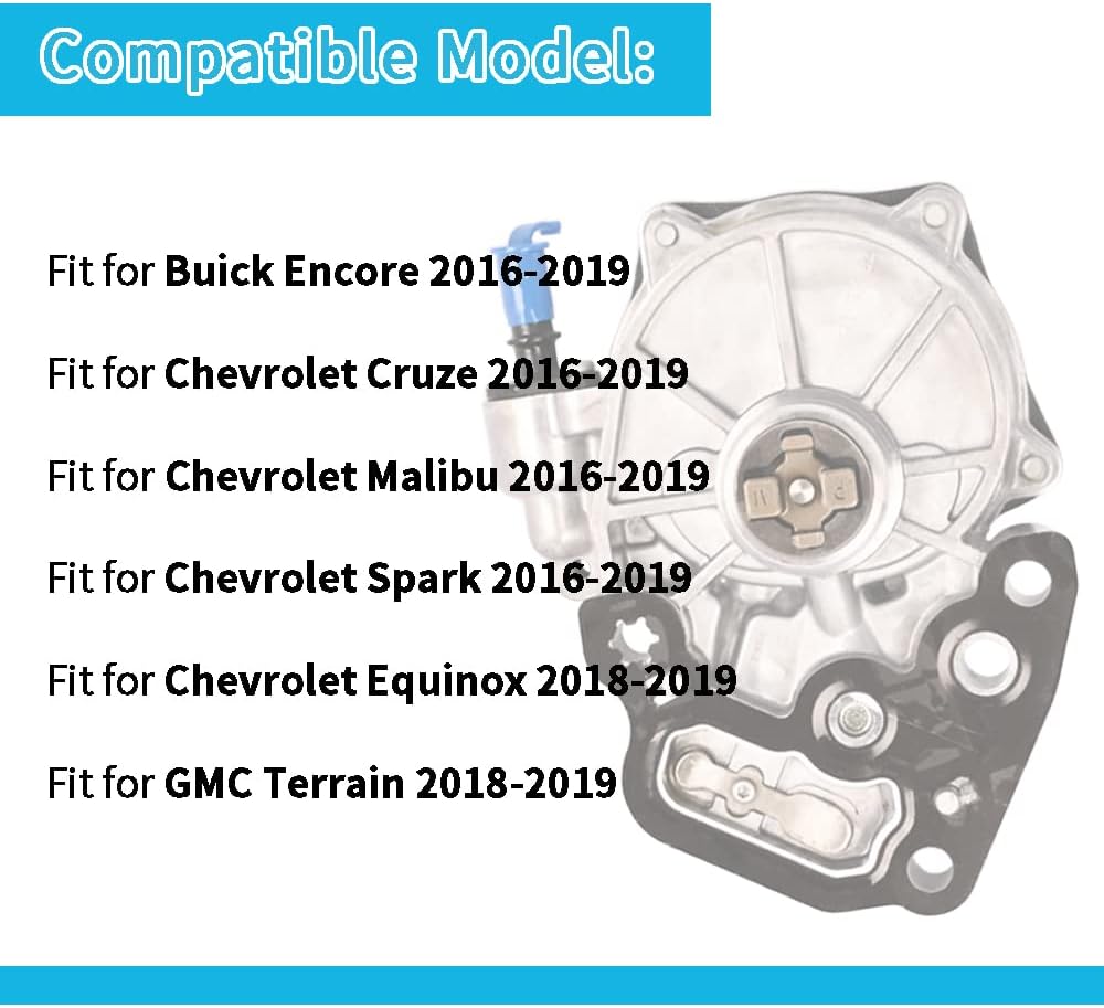 Bomba de vacío de freno, motor 1.4L1.5L compatible con Buick Encore, Chevy Cruze Malibu Spark Equinox 2016-2019, GMC Terrain 2018-2019, 12684050