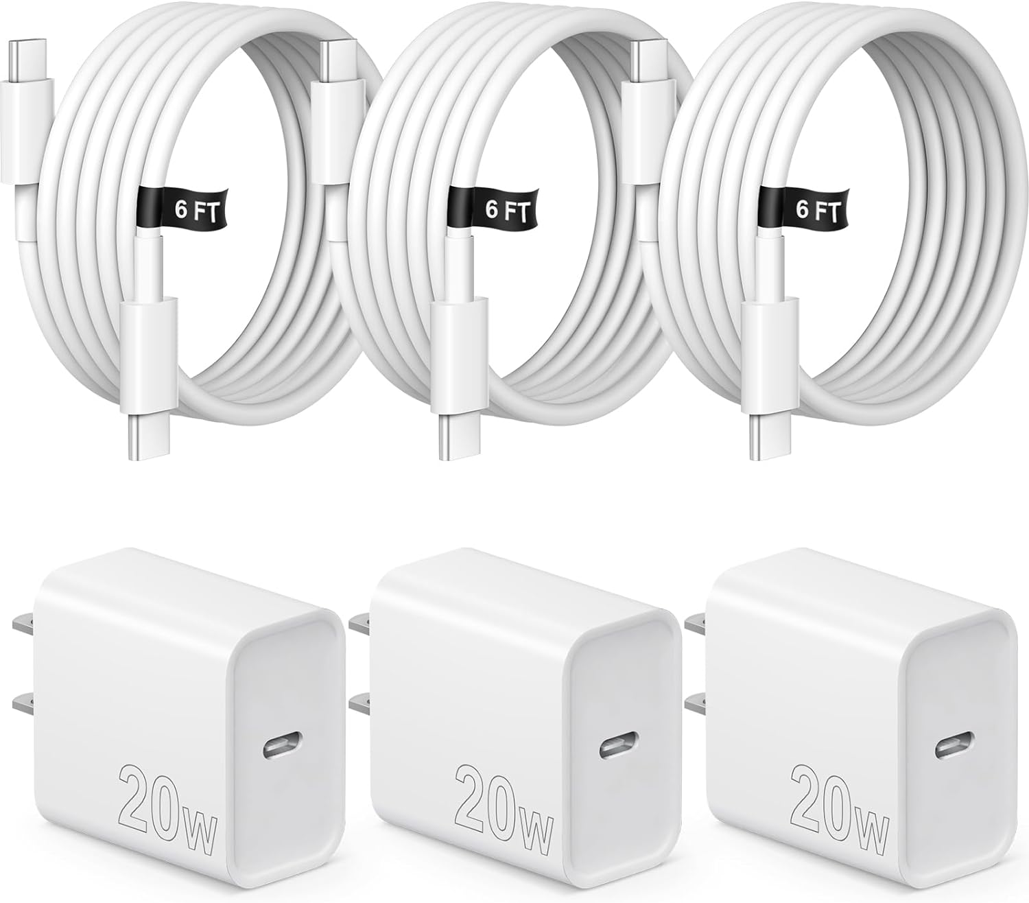 Cargador para iPhone 15 de carga rápida tipo C, cargador de pared USB C, paquete de 3 unidades de 20 W compatible con iPad