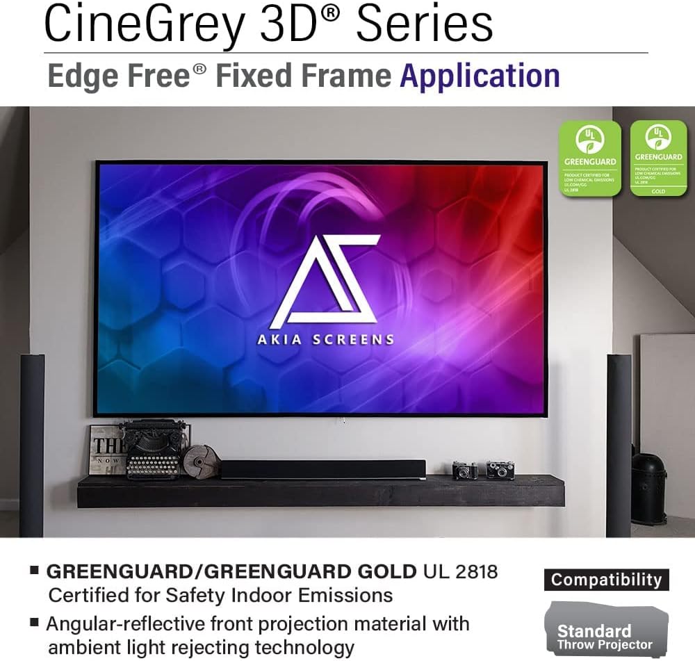 Akia Screens ALR Projector Screen 103 inch 169 4K Standard Throw Projection, High Contrast, Ceiling Ambient Light Rejecting Screen, Edge Free Fixed