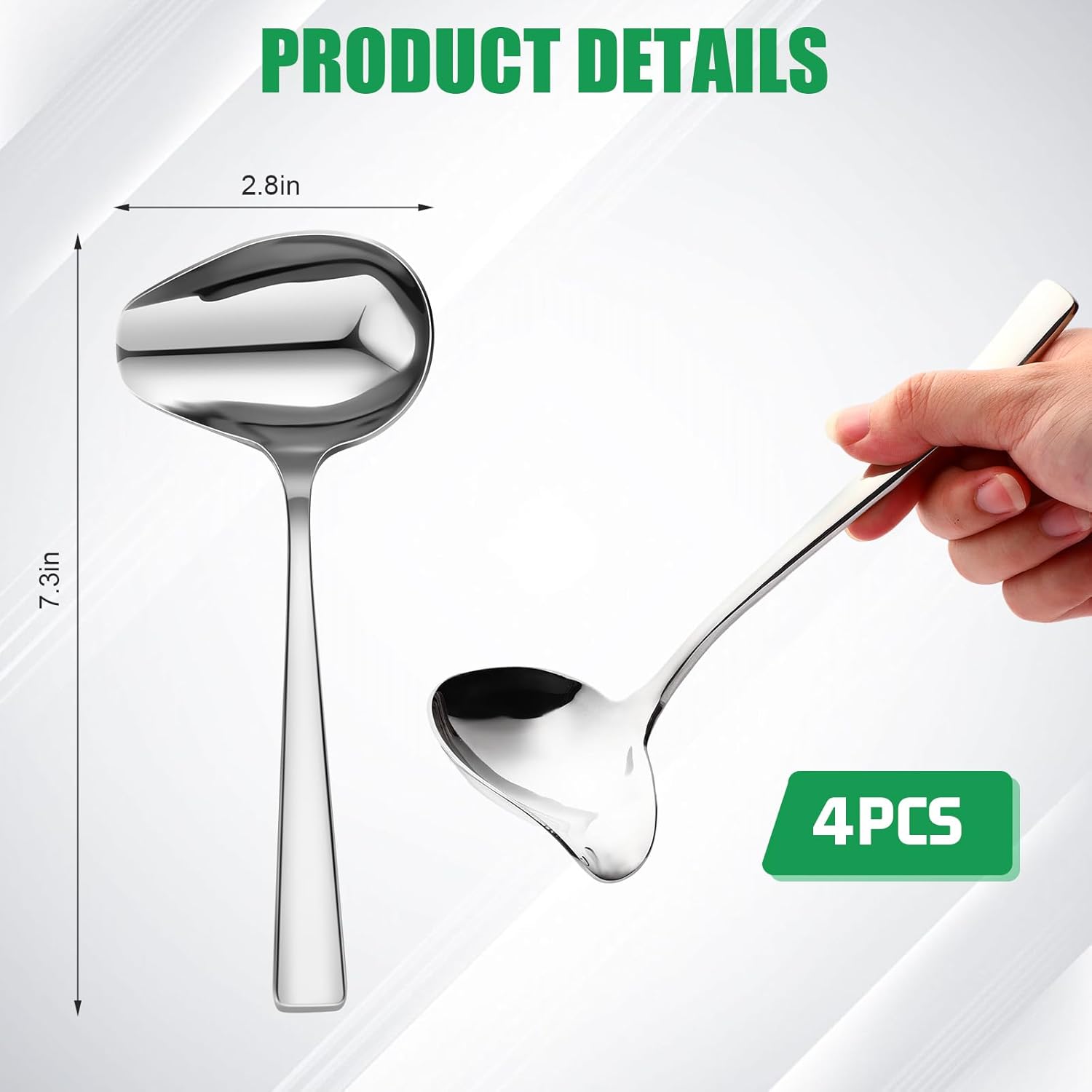 Mifoci Cucharón de salsa de acero inoxidable de 7.3 pulgadas, cucharón para salsa, cucharón para salsa, cucharón con boquilla, cucharones pequeños