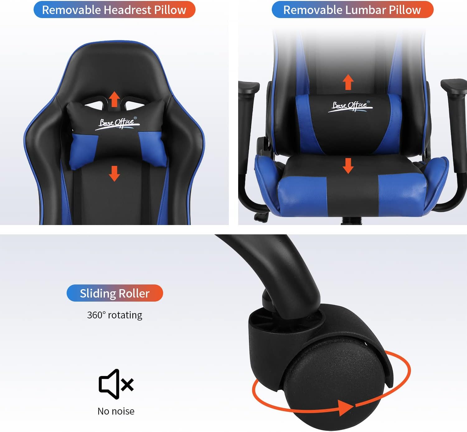 Silla de oficina para videojuegos, silla de escritorio con soporte lumbar, reposacabezas, reposabrazos, tareas, giratoria, ergonómica, para deportes