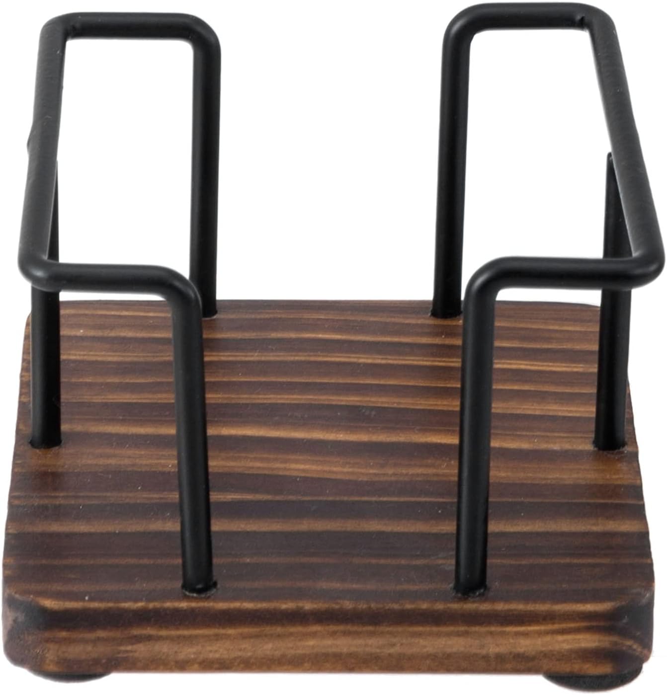 MyGift Moderno rústico quemado de madera maciza e industrial de alambre de metal negro mate, soporte de cubo de notas adhesivas, escritorio de