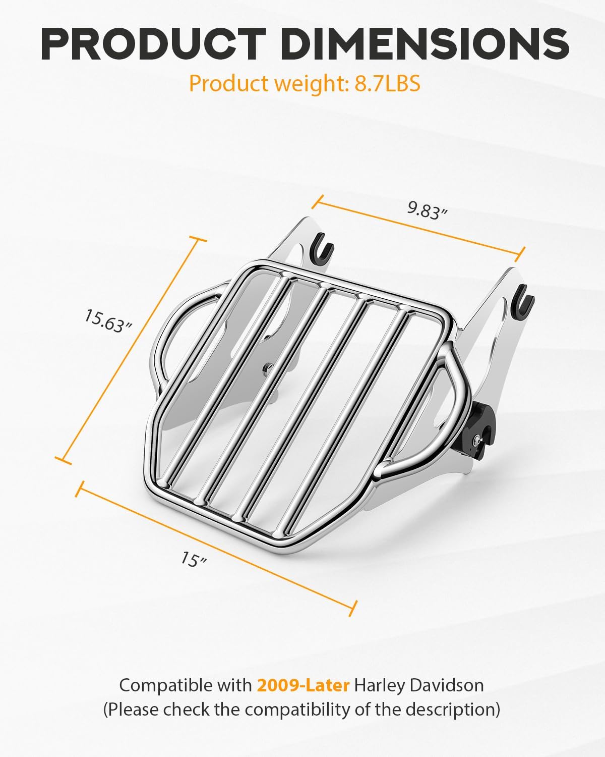 PBYMT Portaequipajes desmontable cromado de dos posiciones compatible con Harley Touring Road King Street Electra Glide 2009 y posterior
