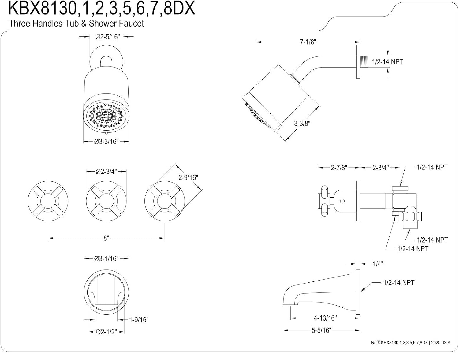 Kingston Brass KBX8130DX Concord – Grifo para bañera y ducha, color negro mate, 7.13 x 10.56 x 5.13 pulgadas