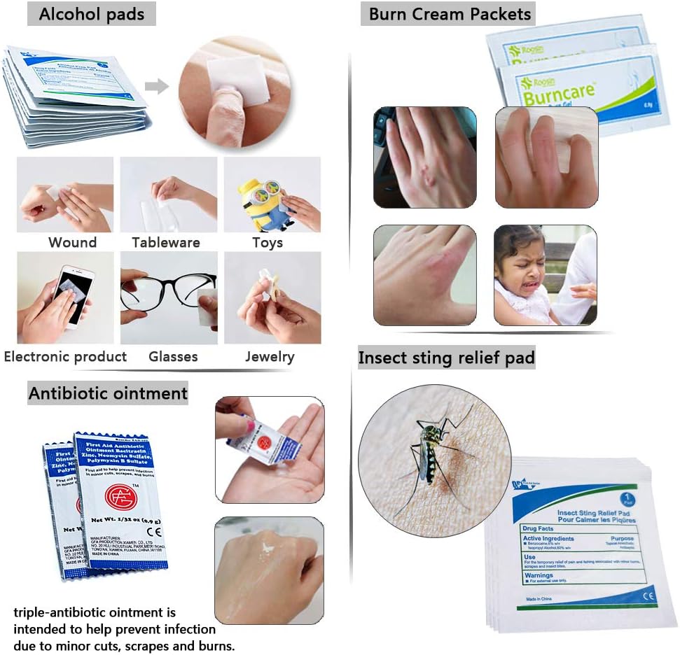 DEFTGET Kit de primeros auxilios a prueba de agua, artículos esenciales de viaje, elegibles para HSAFSA, pequeños kits de supervivencia de