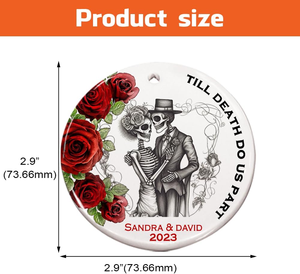 Adorno de esqueleto personalizado para pareja, hasta que la muerte nos separe, San Valentín, boda, Halloween para él y ella, decoración gótica para