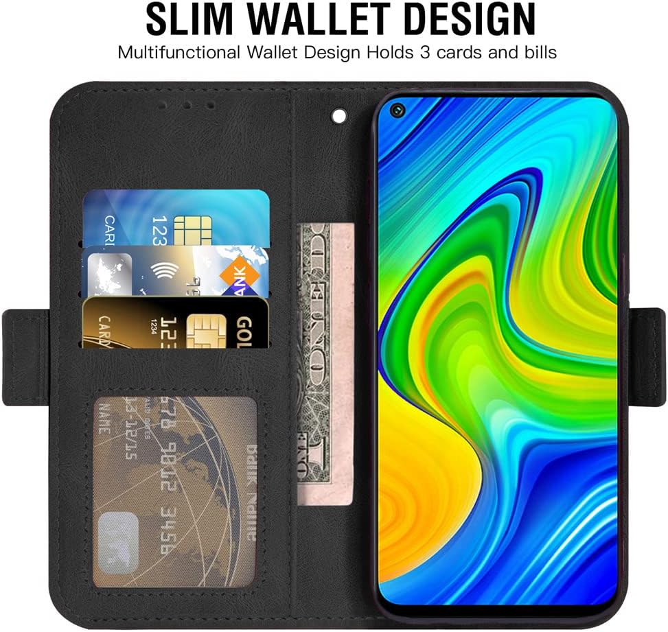 Asuwish Compatible con Xiaomi Redmi Note 9  Redmi 10X 4G Funda tipo cartera y protector de pantalla de vidrio templado Soporte de cuero Flip Card