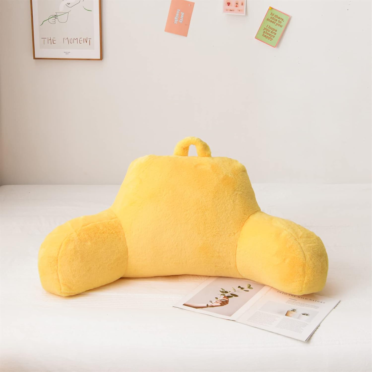 Aimuan Almohada de lectura para descansar en la cama con brazos, cojín de piel de conejo para adultos y adolescentes, inclinación para descansar