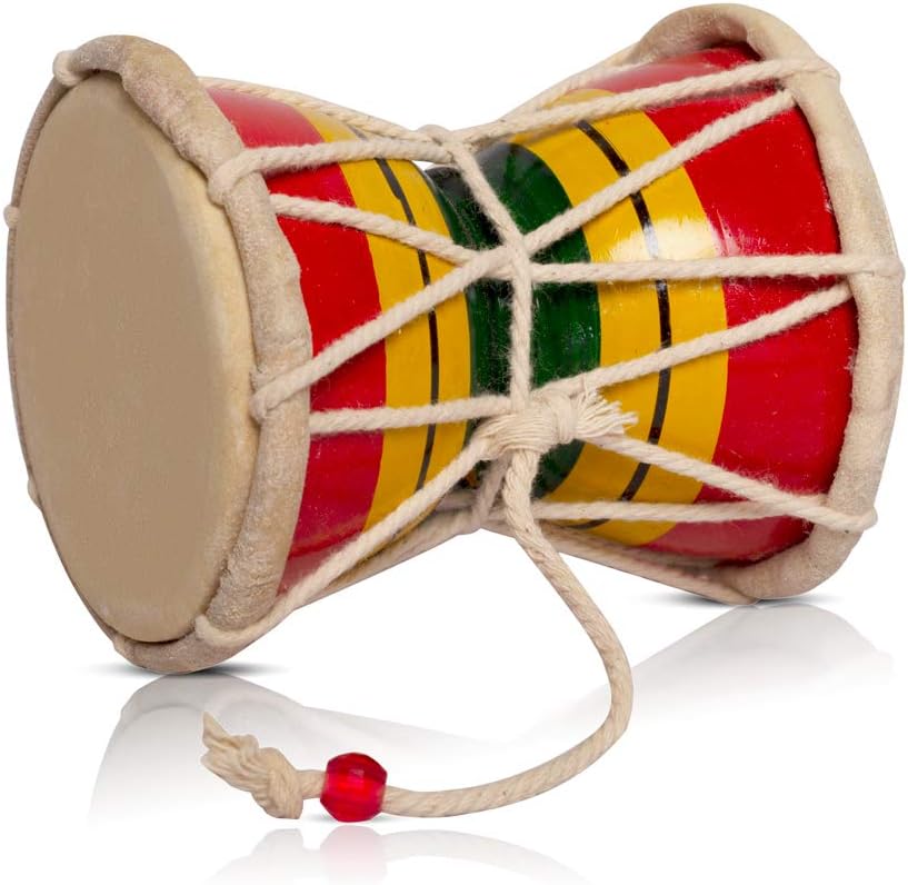 Hecho a mano de madera y cuero clásico indio folk dumroo damroo damaru mano batería percusión decorativa coleccionable Showpiece Instrumentos