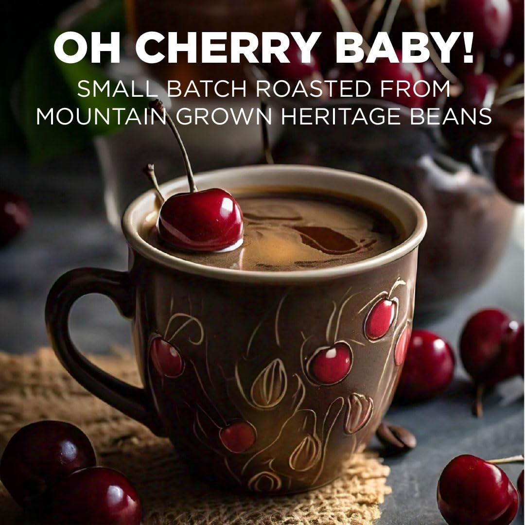 Maud’s Café con sabor a cereza (Oh Cherry Baby!), 18 ct. Cápsulas de café reciclables con sabor a cereza de una sola porción producidas por energía