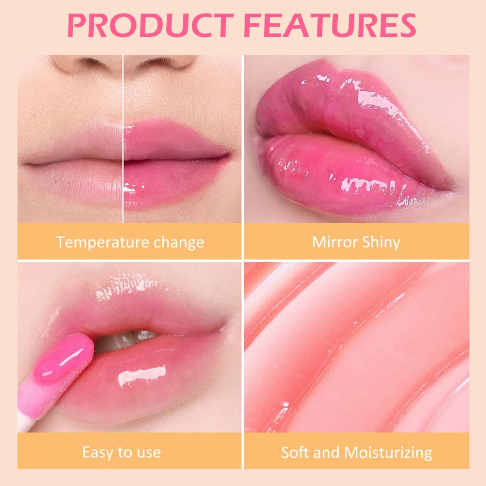 evpct Juego de 3 unidades de brillo labial teñido con aceite de labios color melocotón fresa, rojo cereza y cereza para mujeres y niñas, paquete de