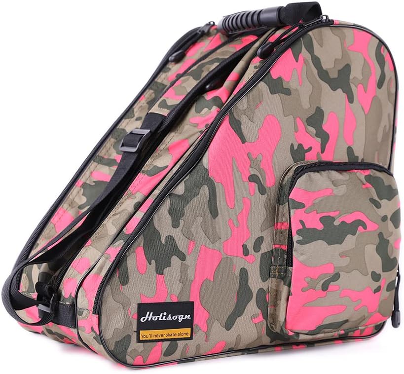 Holisogn Bolsa de hielo, en línea y patines de ruedas, bolsos premium y de moda para niños, niños, adolescentes, adultos (camuflaje rosa rojo HLS003)