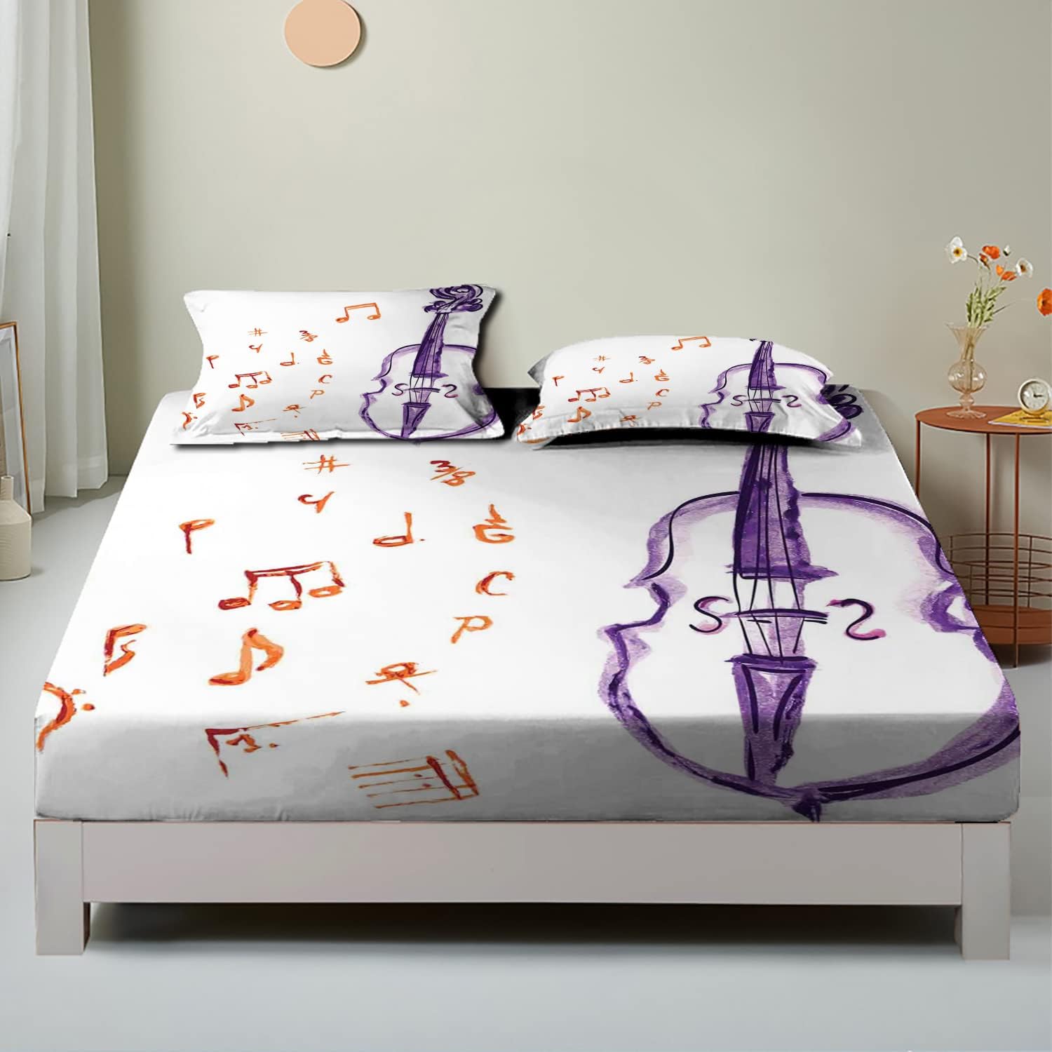 Sábanas bajeras con temática musical para tamaño individualindividual XL, patrón de tema negro de notas musicales, juego de decoración de ropa de