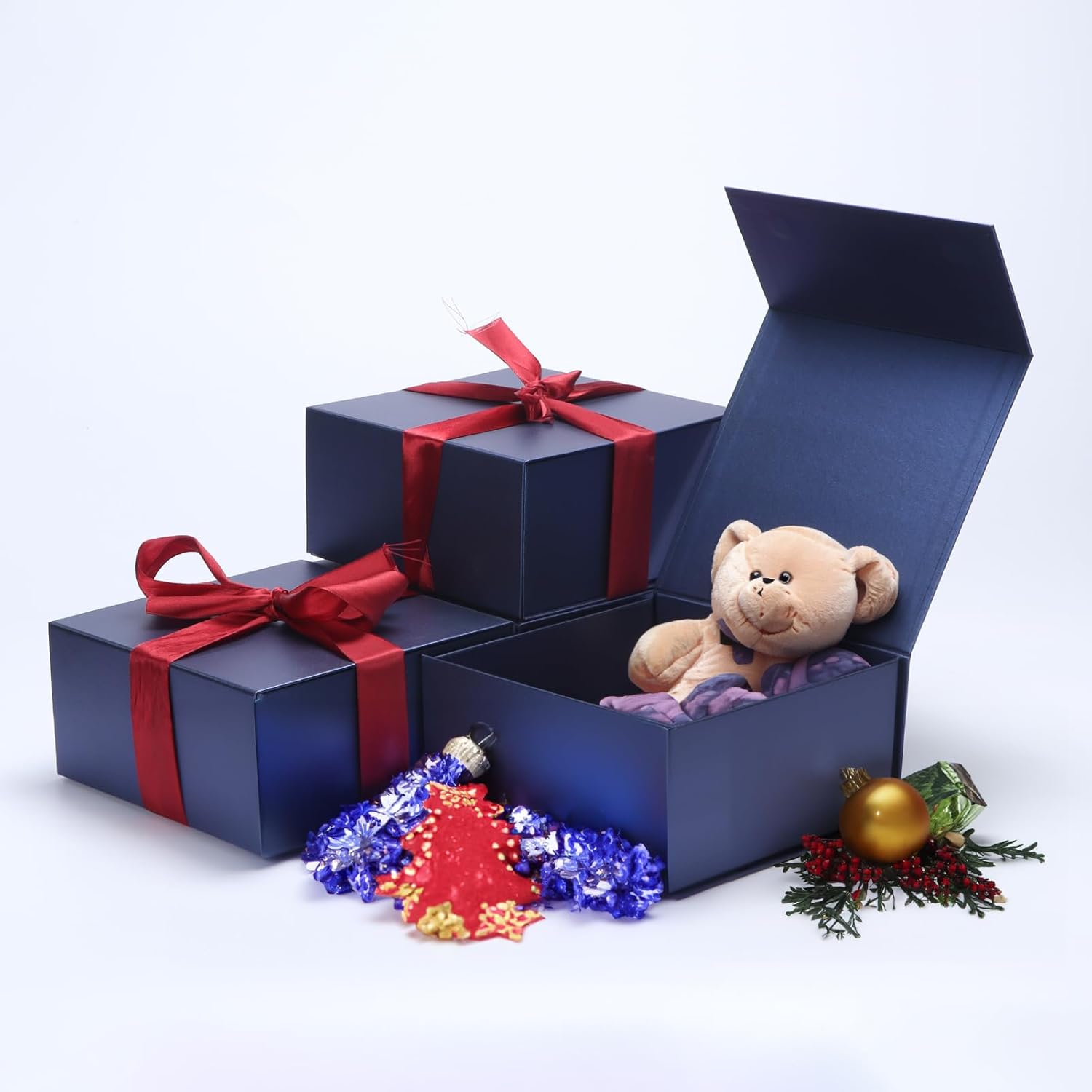 Ditwis Paquete de 4 cajas de regalo de 8 x 8 x 4 pulgadas con tapas de cierre magnético, caja magnética azul para bodas, propuestas de dama de