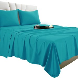 Vacco Juego de sábanas Cali King, sábanas y fundas de almohada de 4 piezas para hotel de lujo de la serie 1800, sábanas ultrasuaves, transpirables y Vacco Juego de sábanas Cali King, sábanas y fundas de almohada de 4 piezas para hotel de lujo de la serie 1800, sábanas ultrasuaves, transpirables y