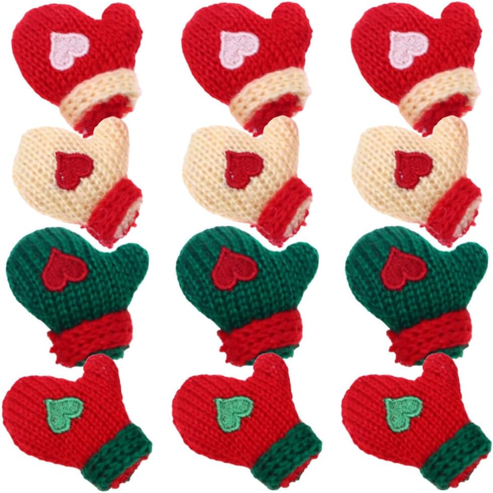 EXCEART Mini guantes de punto de Navidad, 16 unidades, guantes de Papá Noel, para hacer muñecas, decoración para botellas de vino, sombrero para