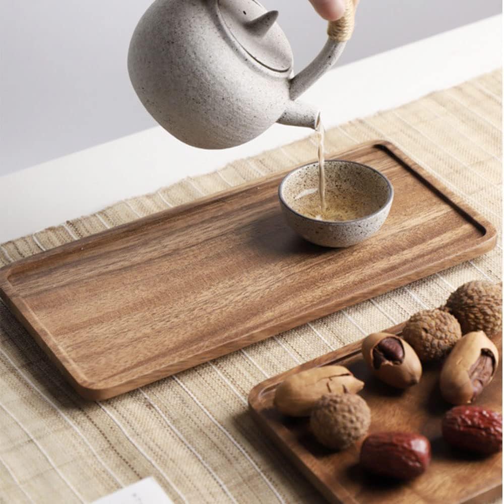 Paquete de 1 bandejas rectangulares de madera de acacia de 14 x 5.5 pulgadas, perfectas para embutidos, frutas, aperitivos y tablas de queso, diseño