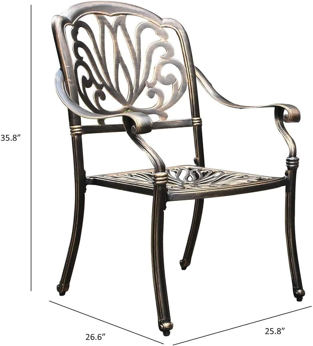 LEISU Silla de comedor de aluminio fundido de 2 piezas, sillas de bistró para el hogar, patio, jardín, terraza (2 sillas)