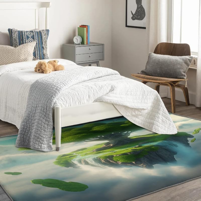 Alfombras de árbol de la vida para dormitorio, sala de estar, alfombra de hoja verde de 6 x 8 pies, lavable, antideslizante, suave, alfombra de área