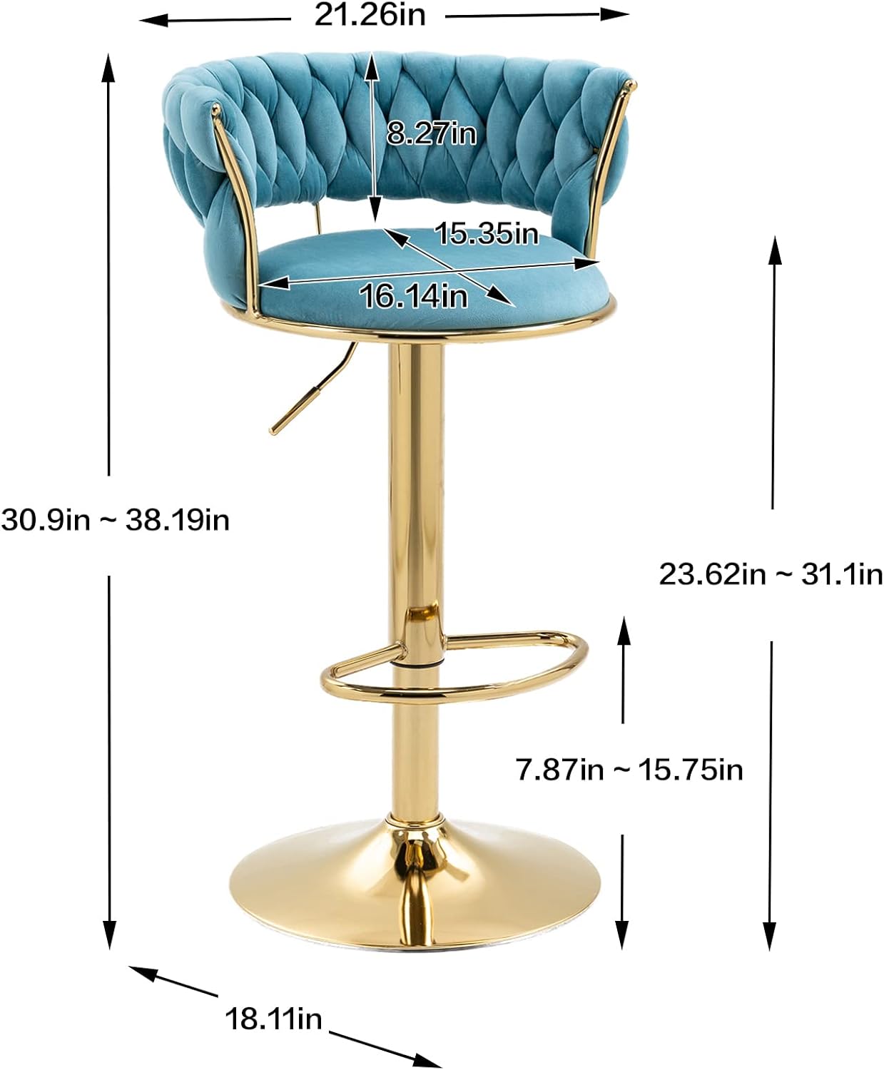 Kakotito Taburetes de bar giratorios de terciopelo de 360 con respaldo bajo y reposapiés, taburetes de bar ajustables, taburete de bar dorado (1