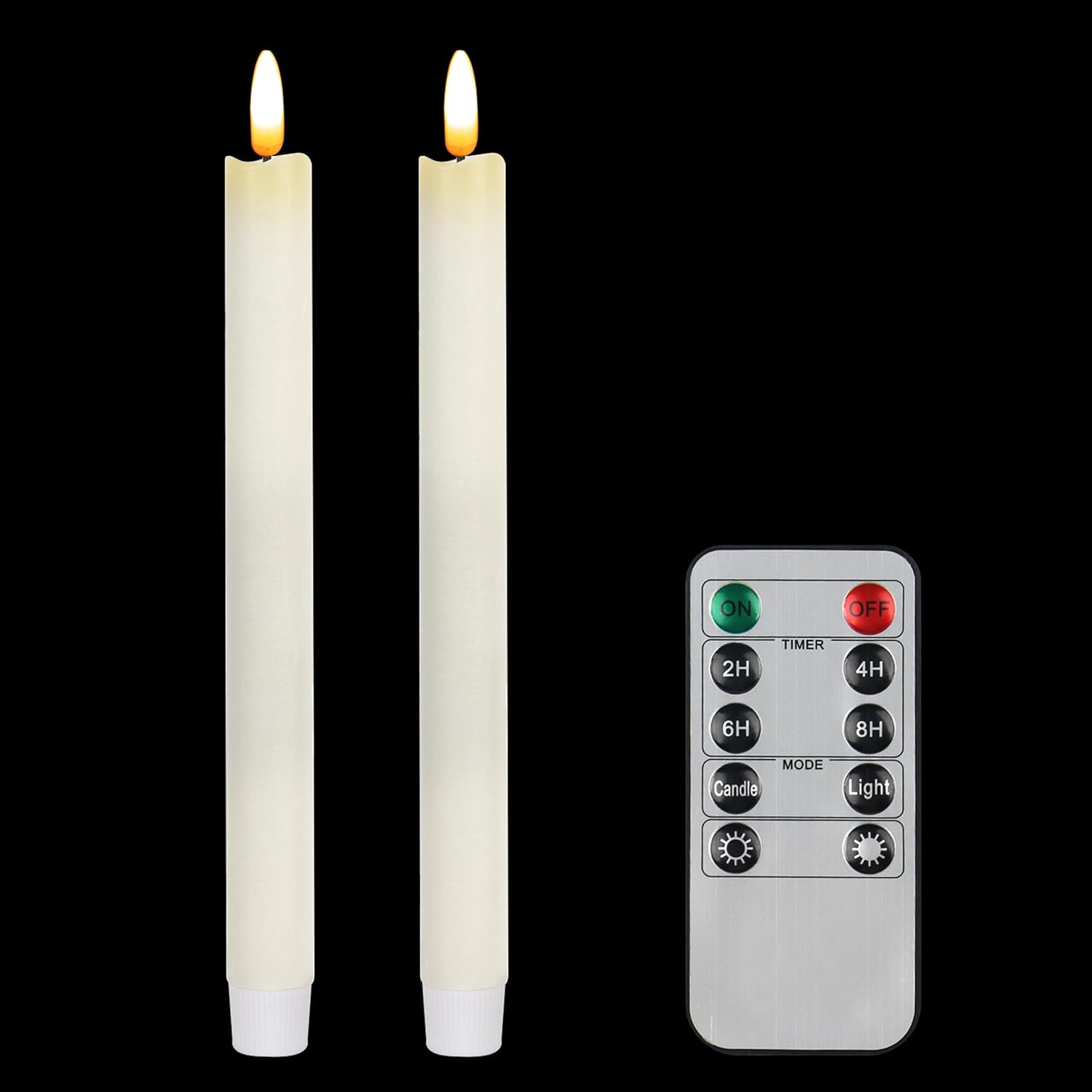 CVHOMEDECO. Velas cónicas sin llama de cera real con control remoto de 10 teclas, velas LED parpadeantes con mecha 3D para ventana, decoración de
