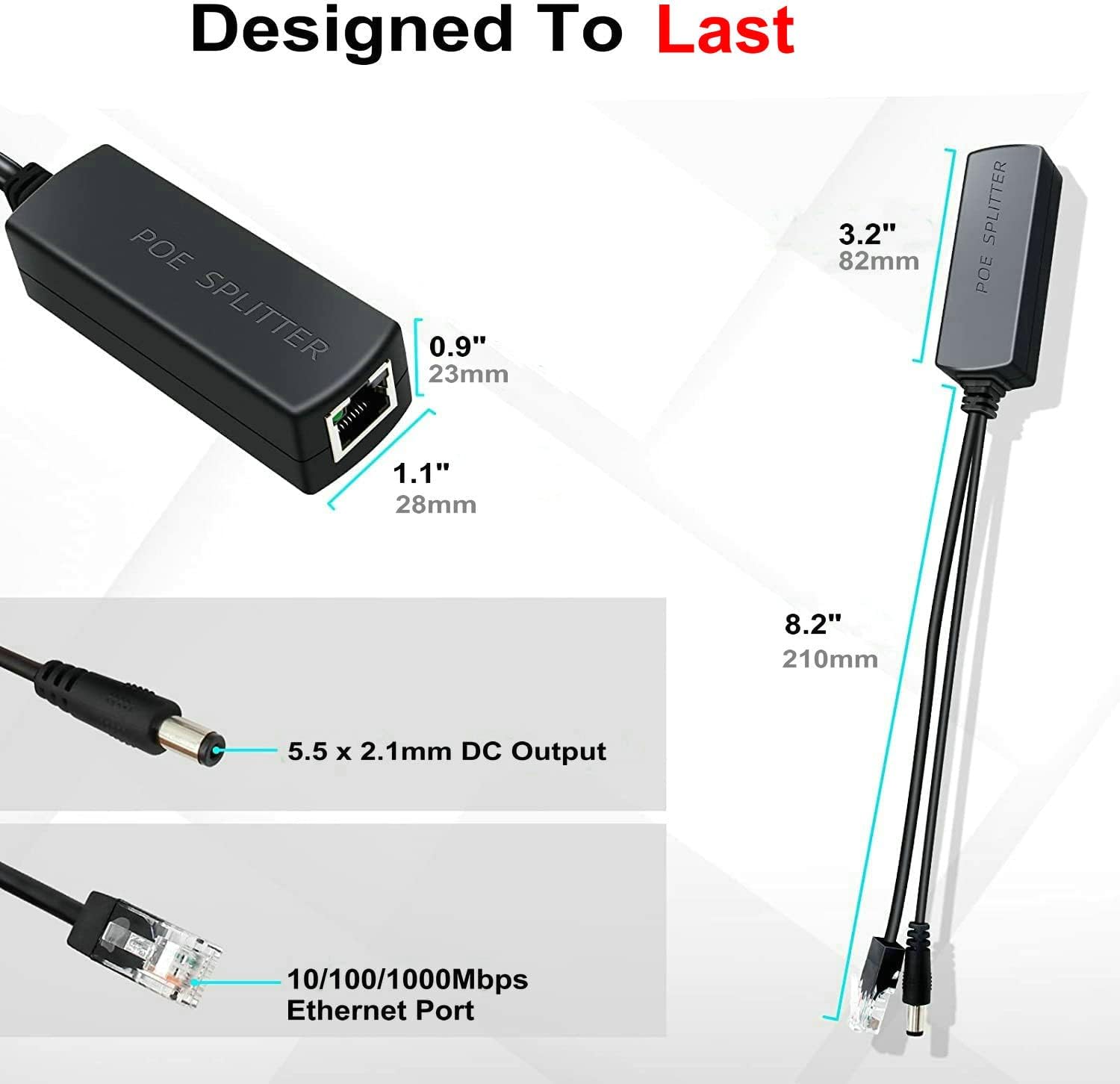 Paquete de 2 divisores PoE, adaptador PoE activo a 12V, PoE a 0.083 in DC, con compatible con IEEE 802.3afat (actualizado con chipset de EE.