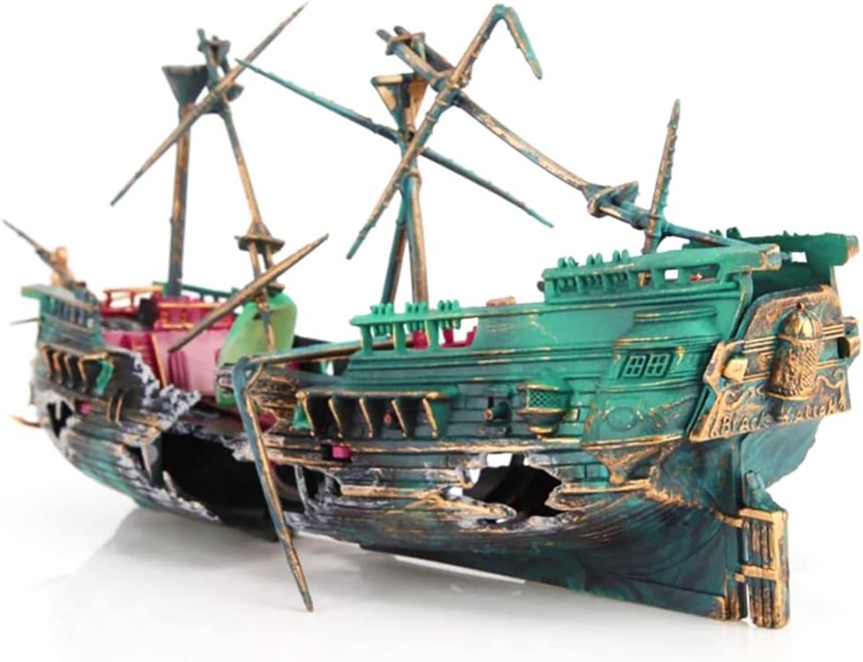 Decoraciones de naufragios para acuario, adorno de barco hundido de burbujas de aire, decoración de aireación de acción de aire para pecera