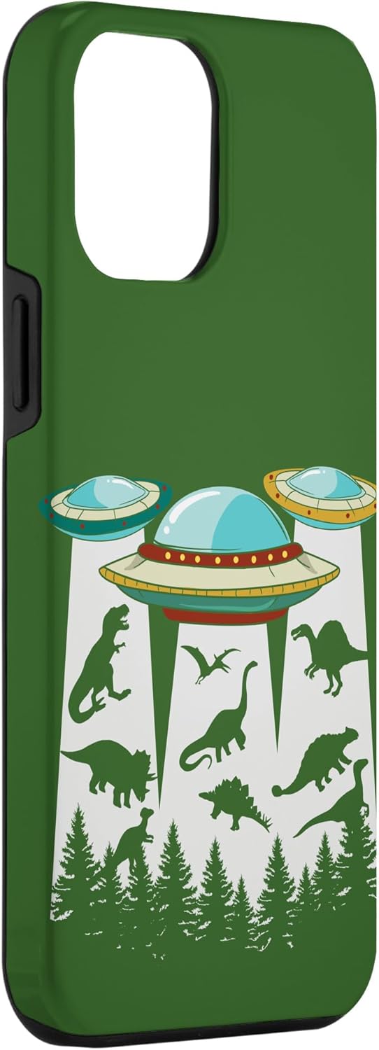 iPhone 14 Pro Max Naves espaciales Aliens y Space Dino Abducting Dinosaurs UFO Case