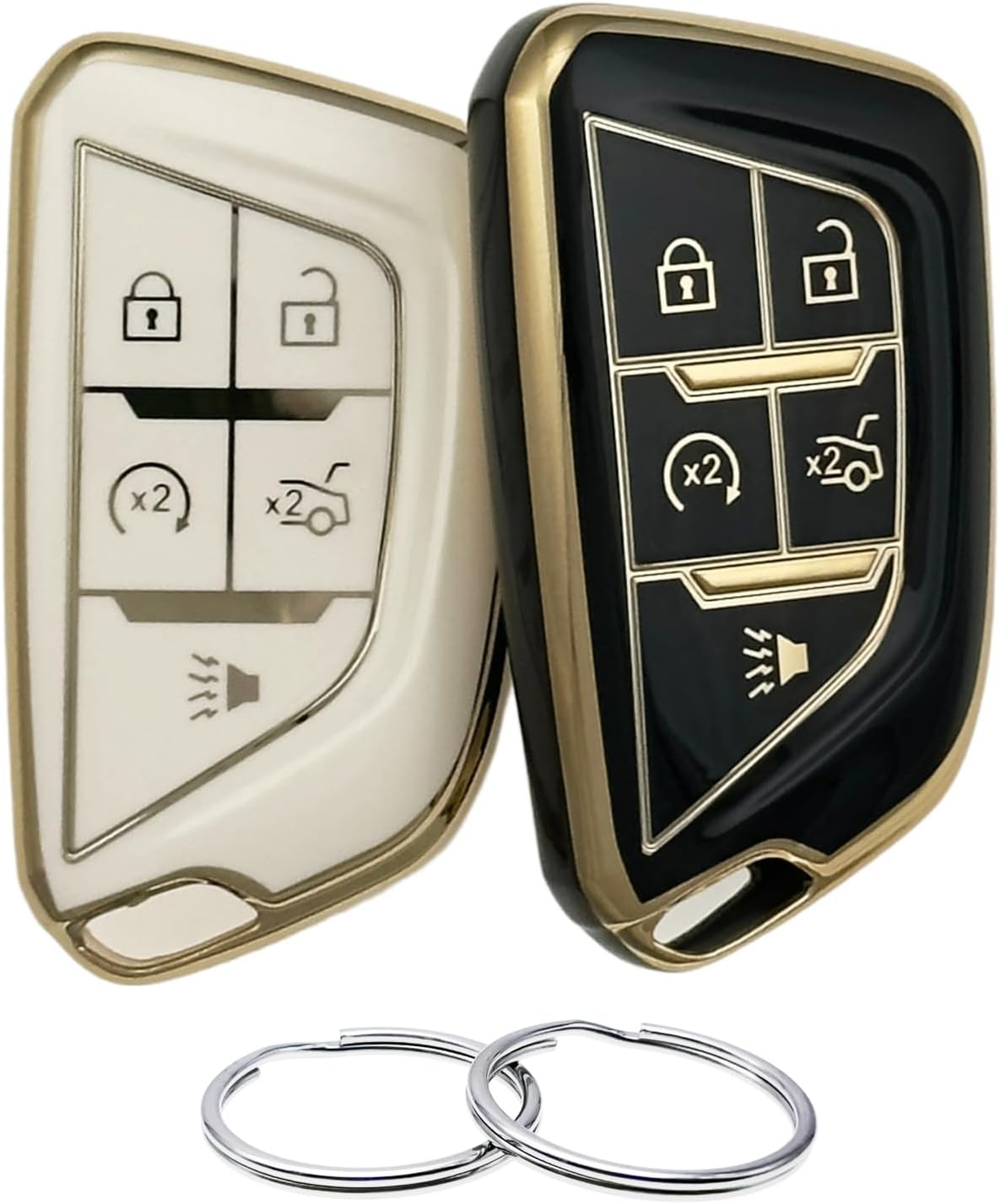 Funda de goma de silicona para llavero compatible con Cadillac ATS CT5 CT6 XT4 XT5 XTS (5 botones) (negroblanco)