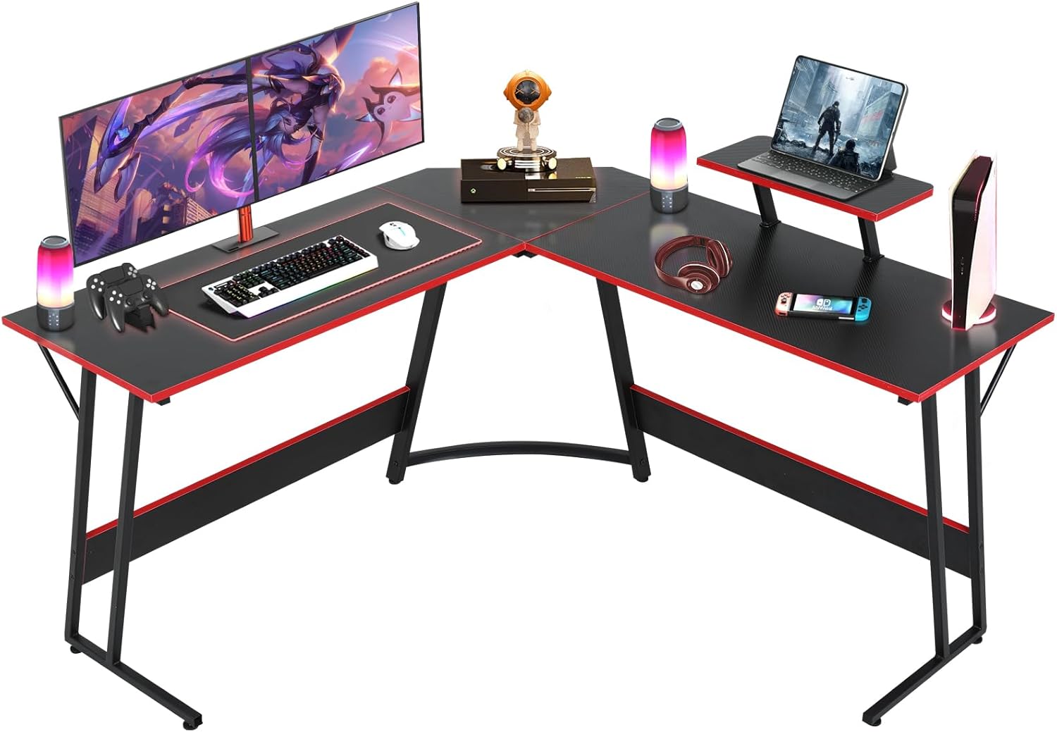 Escritorio para juegos en forma de L de 51 pulgadas, escritorio de computadora para dormitorio, escritorio negro en forma de L para juegos,