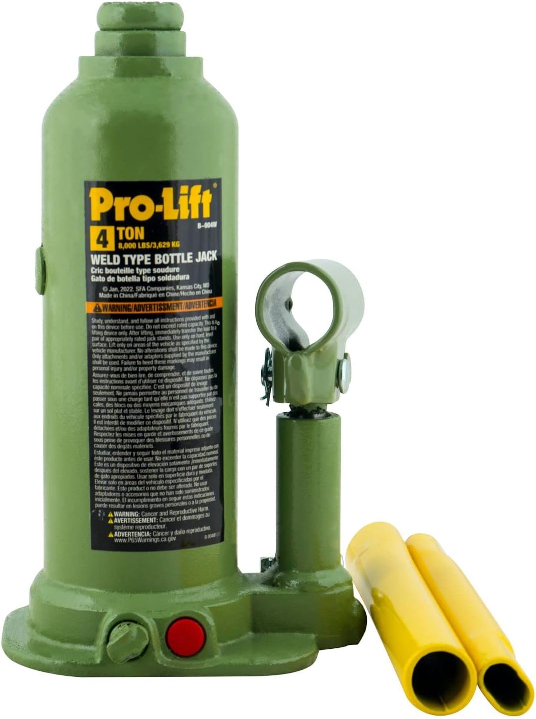Pro-Lift Gato de botella soldado con autógena 4 toneladas – (8,000 libras) de elevación hidráulica con bomba lateral Mango de dos piezas