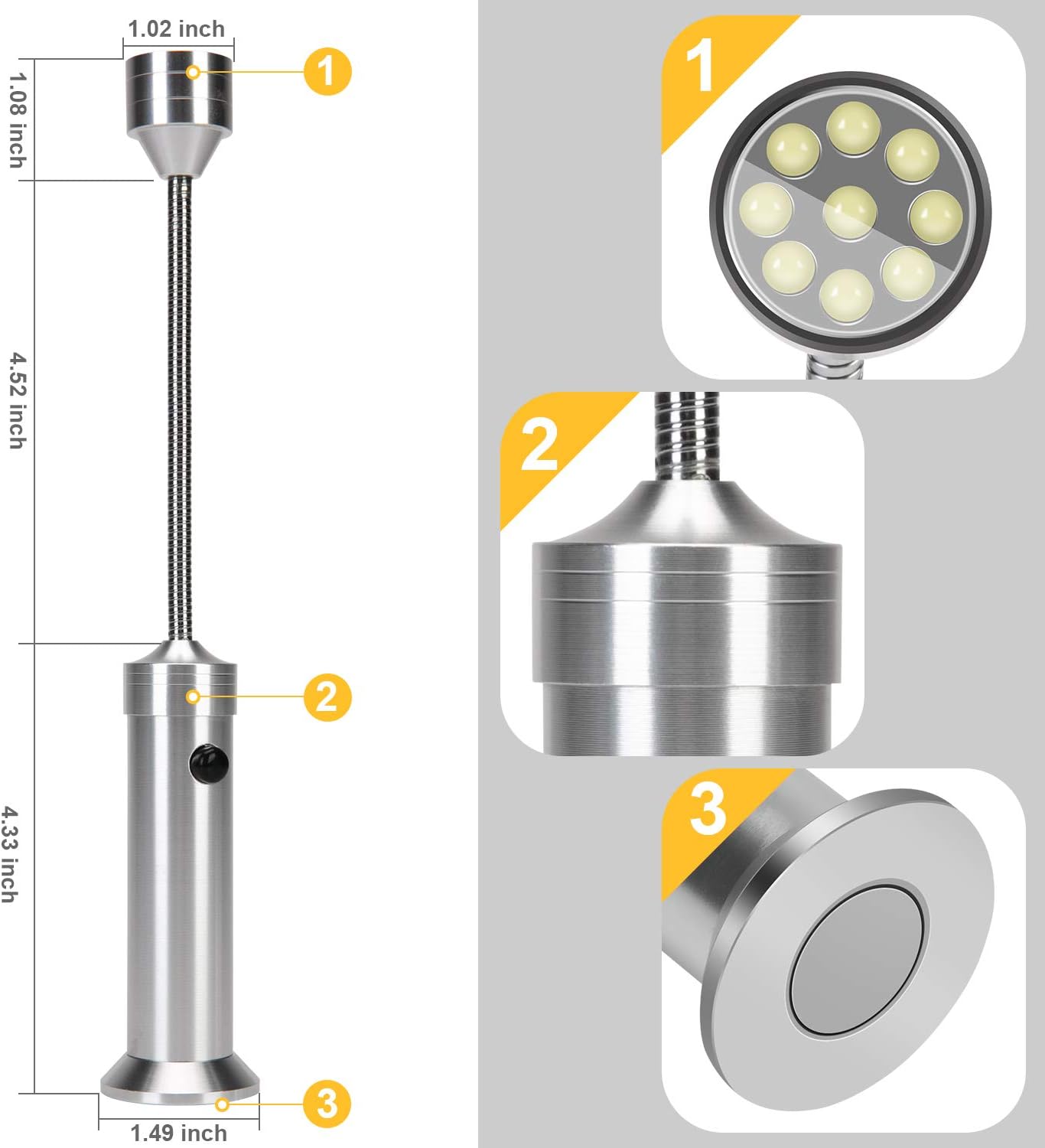KOSIN – Luces LED para parrilla de asador con base magnética, muy brillantes, cuello de ganso flexible de 360 grados, resistente a la intemperie,